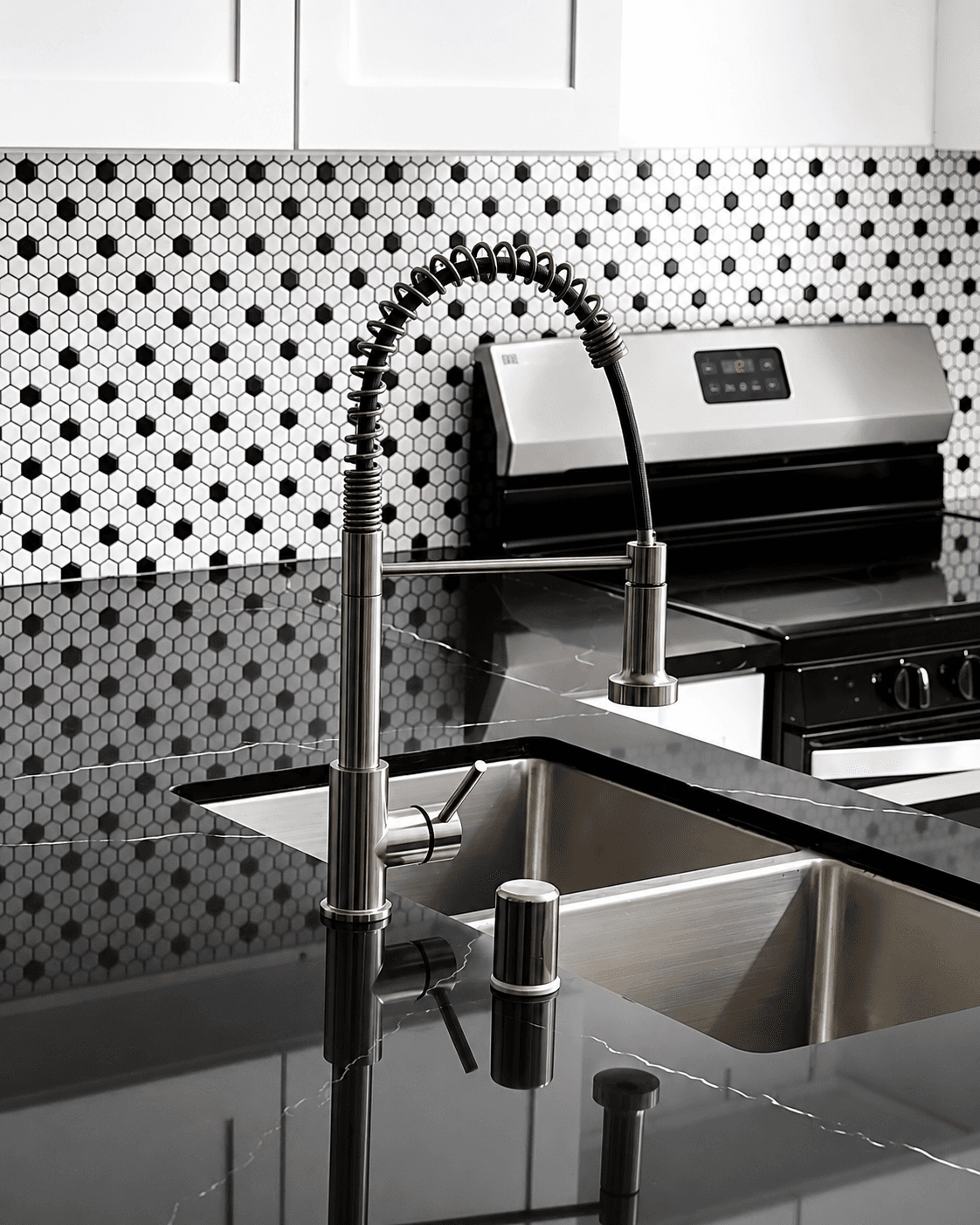 Modern kitchen faucet and countertop details